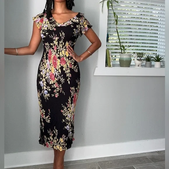 green emerald velvet dress 90s Floral Maxi Dress